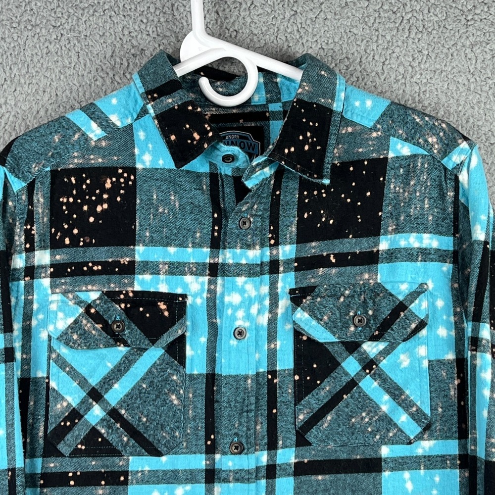 Angry Minnow Soft Brushed Flannel Shirt Smokey the Bear Men's Large Blue Plaid - Picture 5 of 12